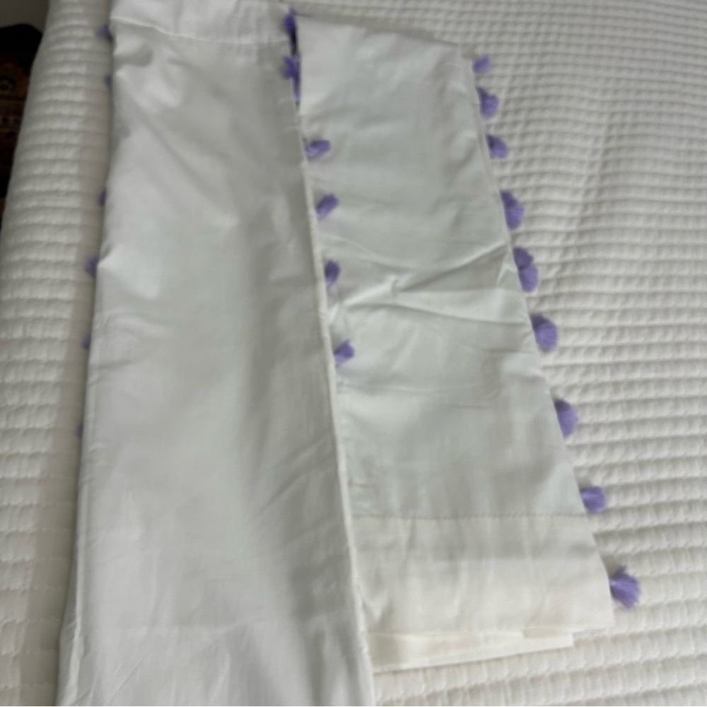 Pottery Barn Kids White Curtain with Purple Tassels 2 panels